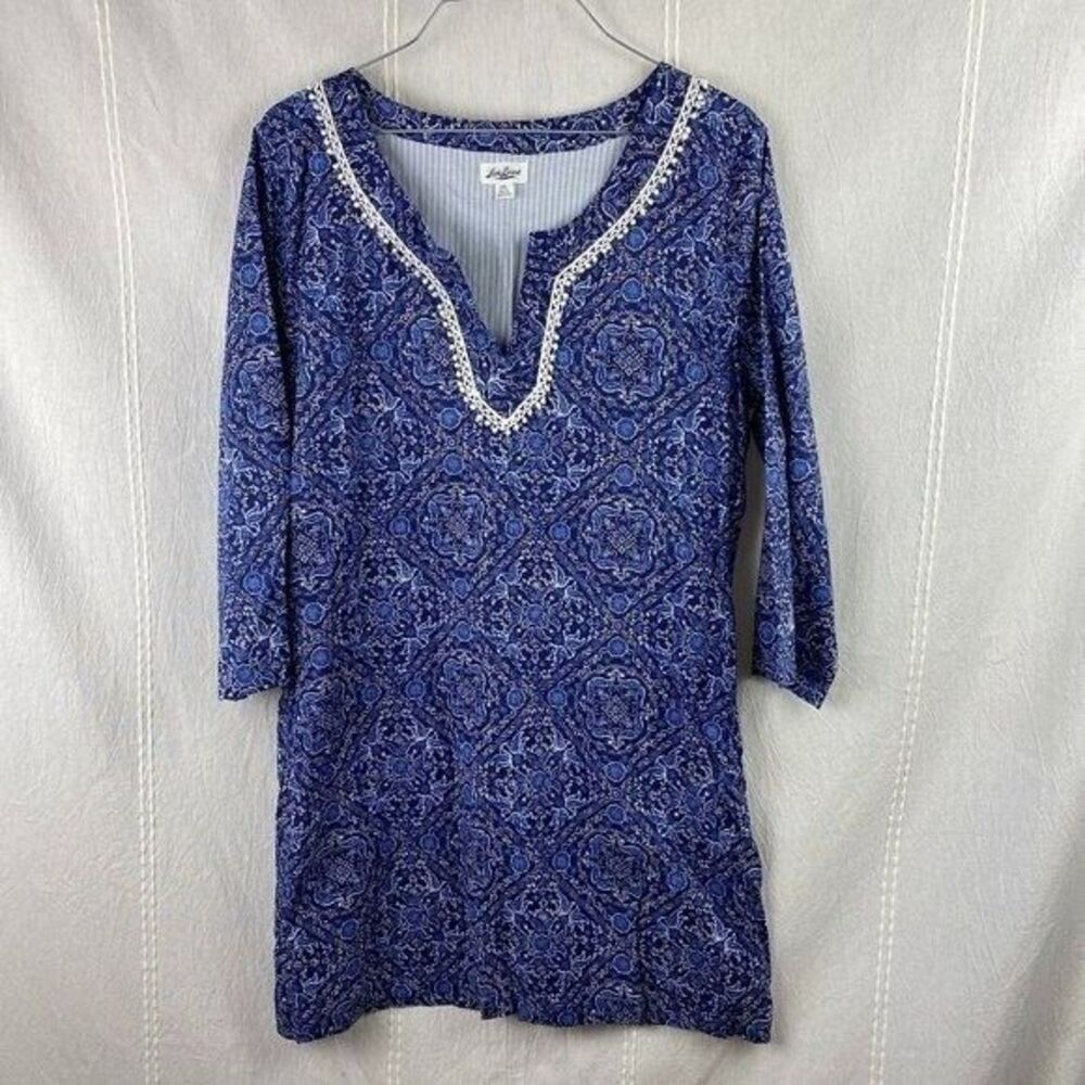Lucky Brand Navy‎ Blue/White  Long Sleeve Cotton Shirt Tunic Dress Large